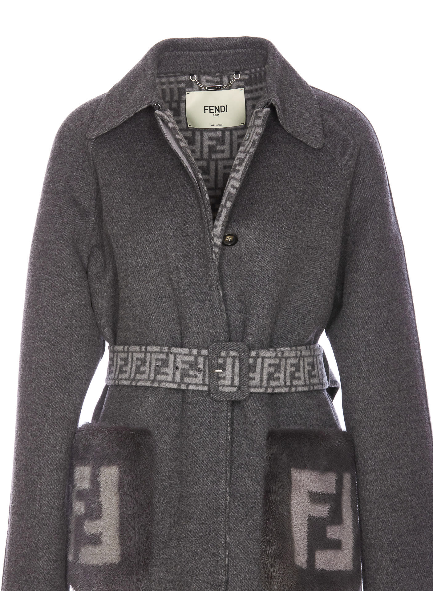 Shop Fendi Grey Wool Coat