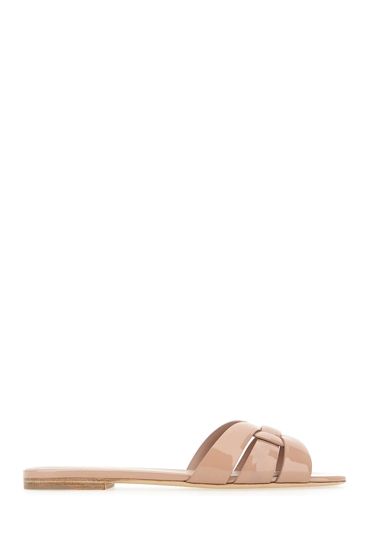 Saint Laurent Powder Pink Leather Tribute Slippers In Nude