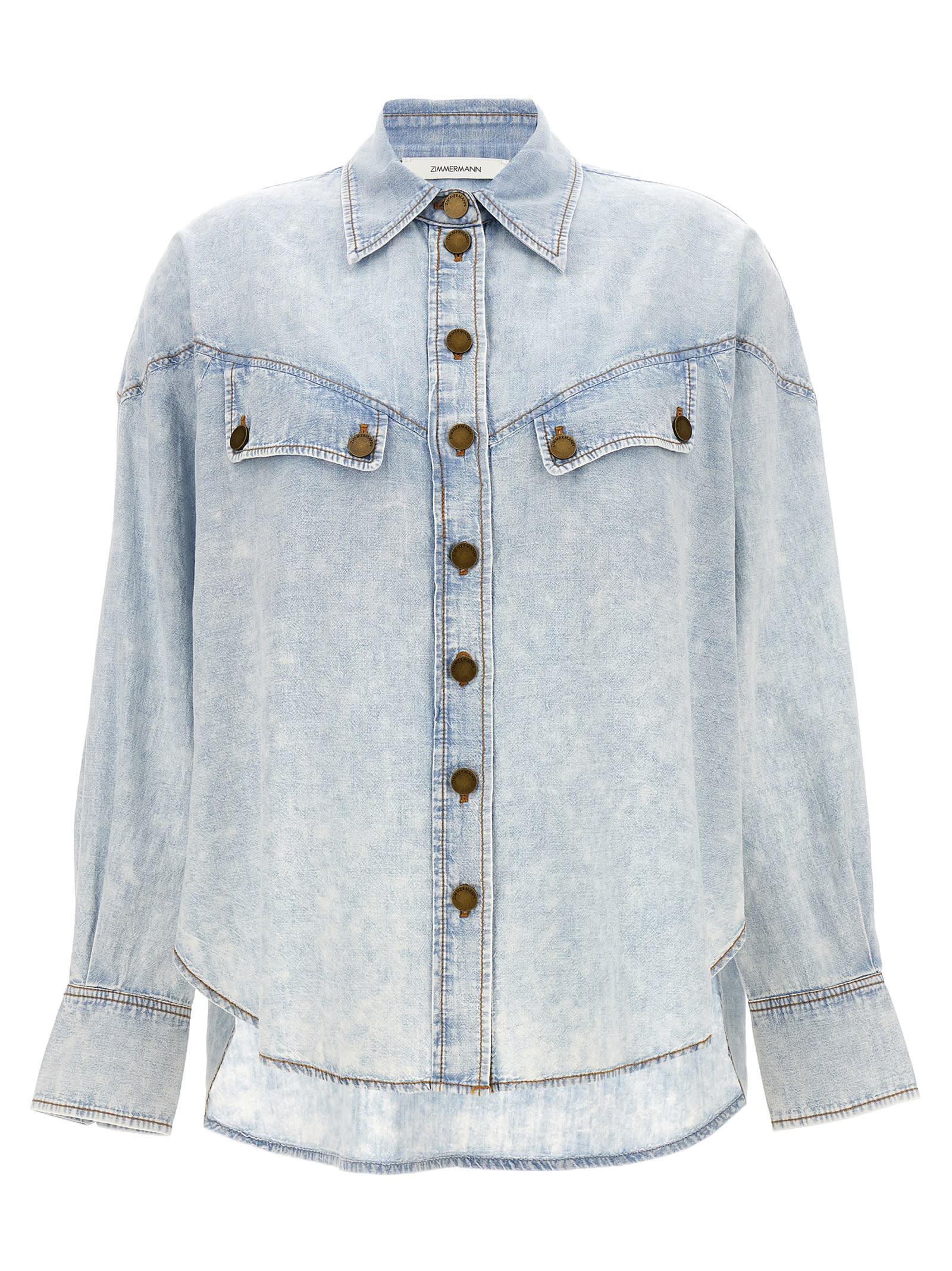 Shop Zimmermann Denim Shirt In Light Blue