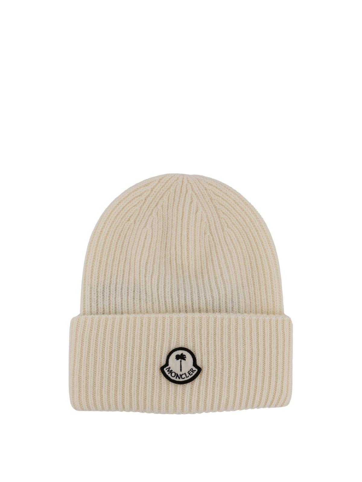 Moncler Genius Moncler X Palm Angels Logo Patch Beanie In Snow White