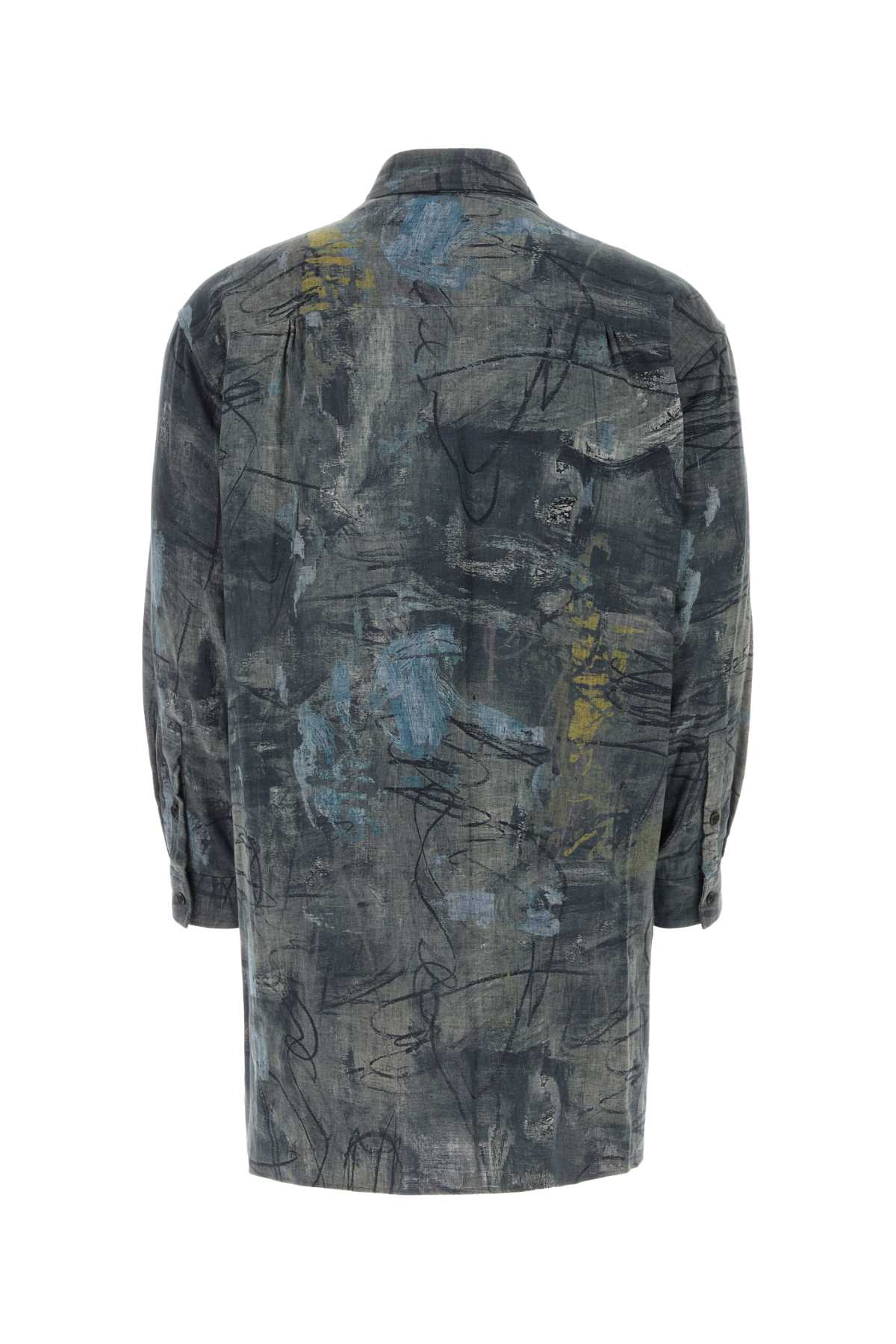 Yohji Yamamoto Printed Cotton Shirt In Grey