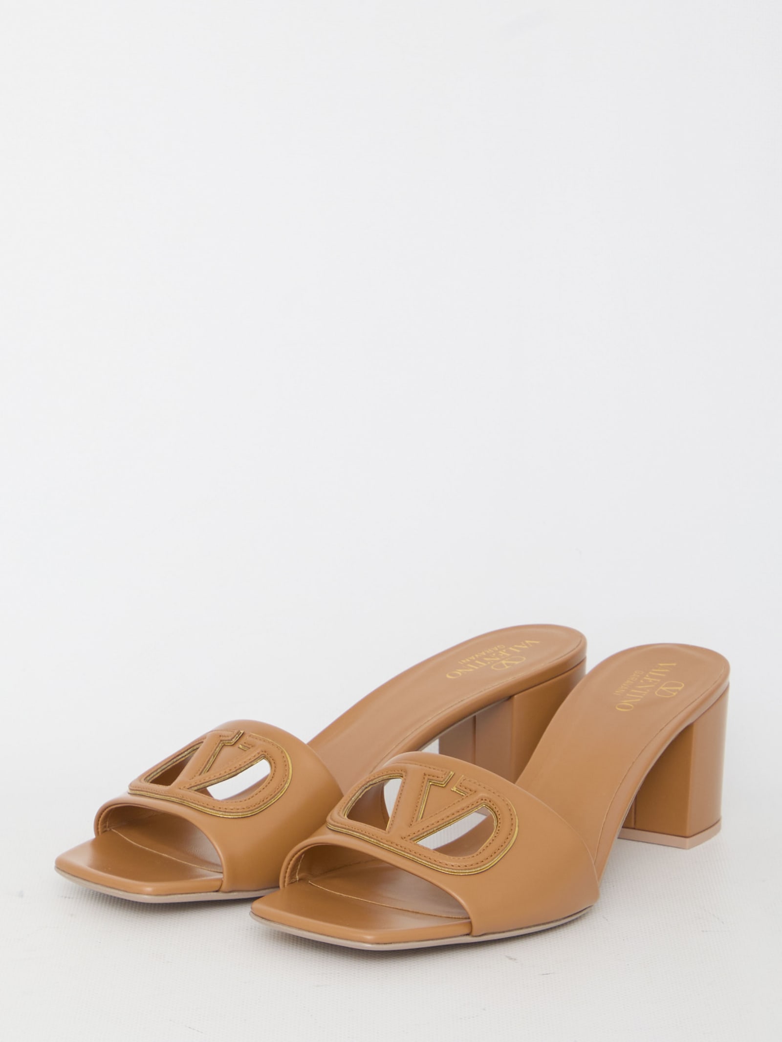 Shop Valentino Slide Vlogo Signature Sandals In Beige