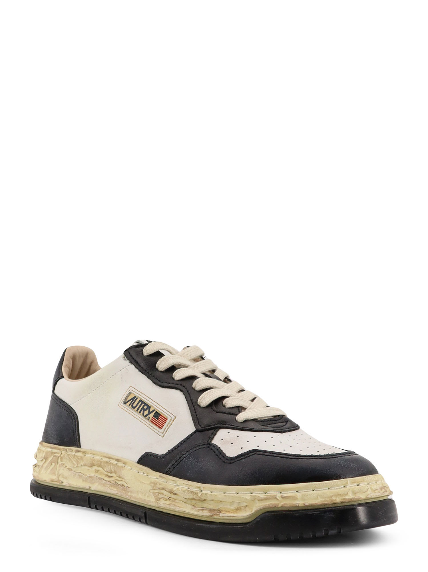 Autry Medalist Low Vintage X Mihara Yasuhiro White And Black Sneakers With Handcrafted Sole In Leather Man In White