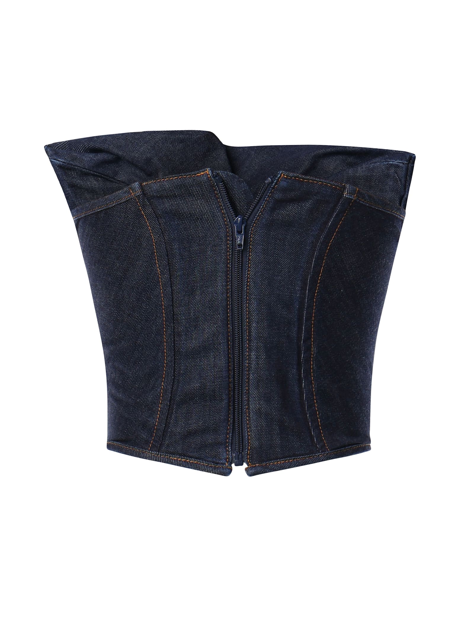 Magda Butrym Draped Strapless Denim Corset In Blue