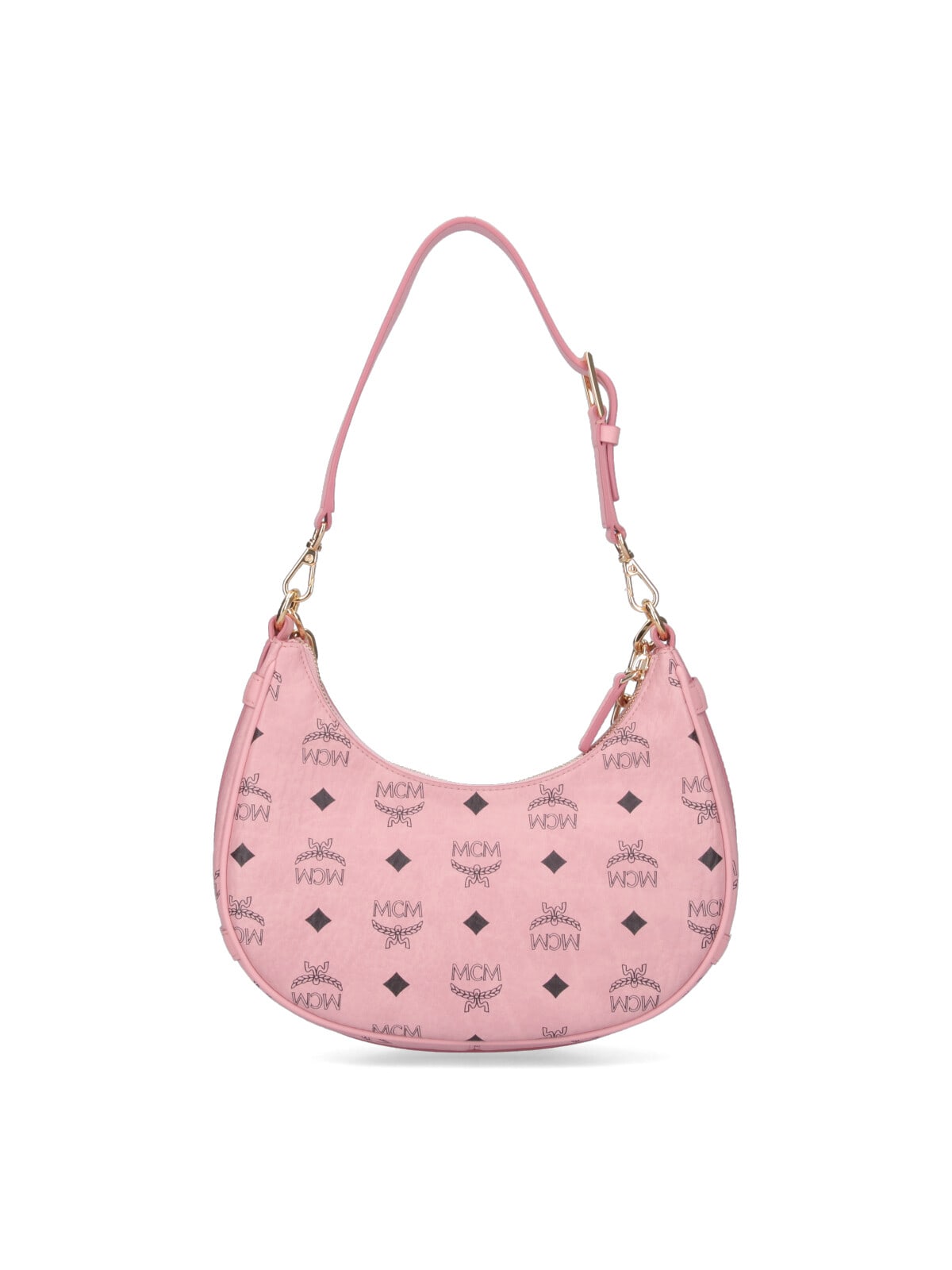 Mcm Aren Crescent Hobo Bag In Visetos In Pink