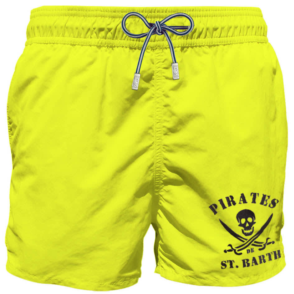 MC2 Saint Barth Yellow Fluo Mans Swim Shorts With Pirate Embroidery