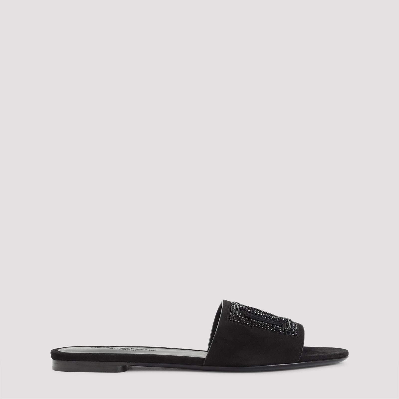 Dolce & Gabbana Black Goat Leather Slides With Signature Dg Logo In Black