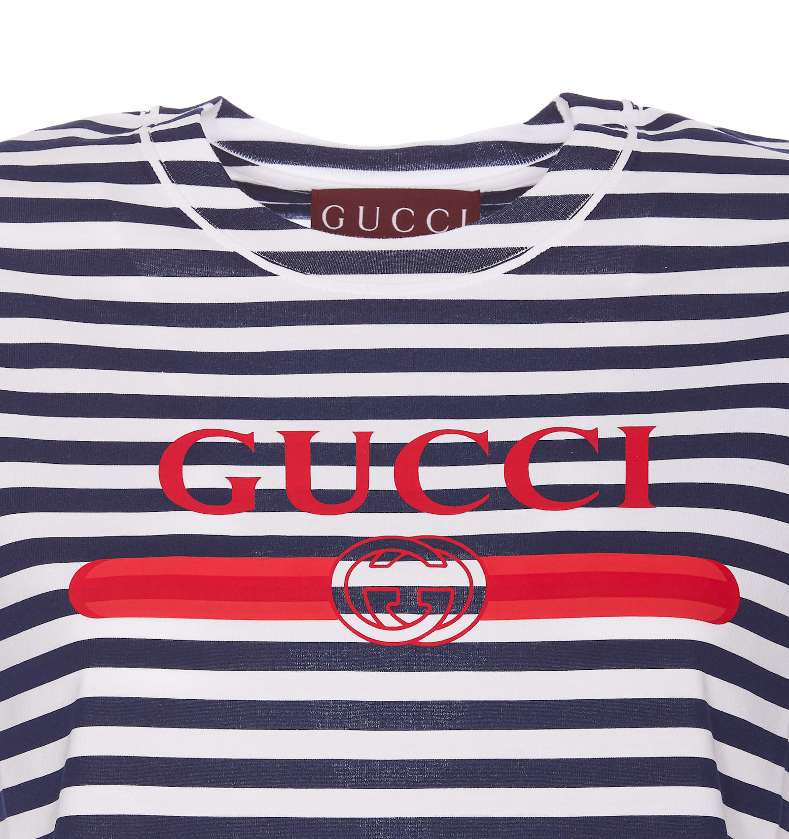 Shop Gucci Striped  Print T-shirt In Blue