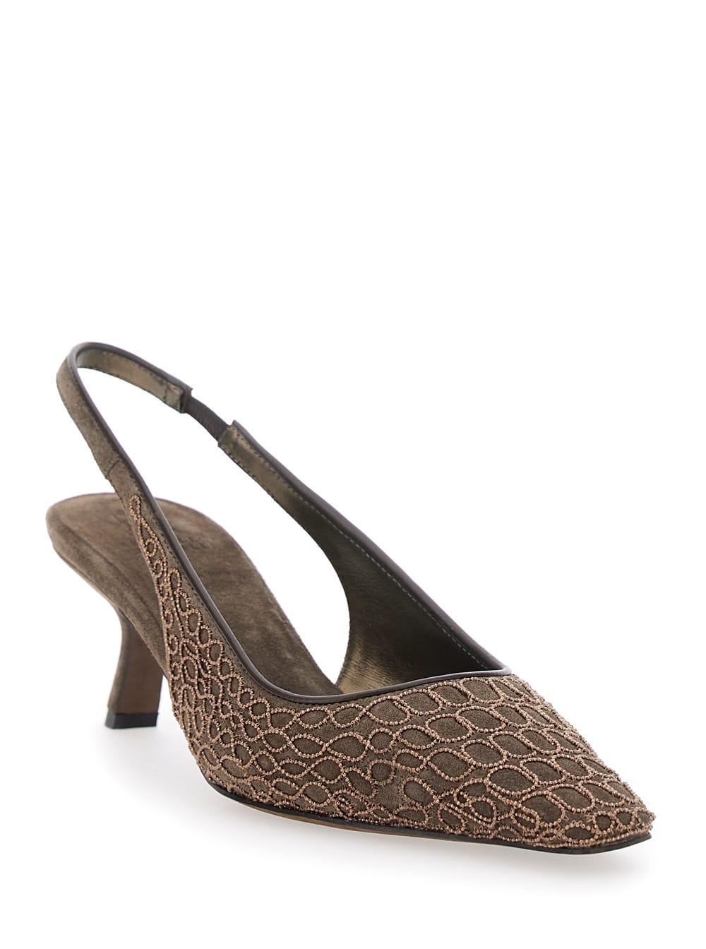 Brunello Cucinelli Brown Pumps With Applied Details In Suede Woman In Brown