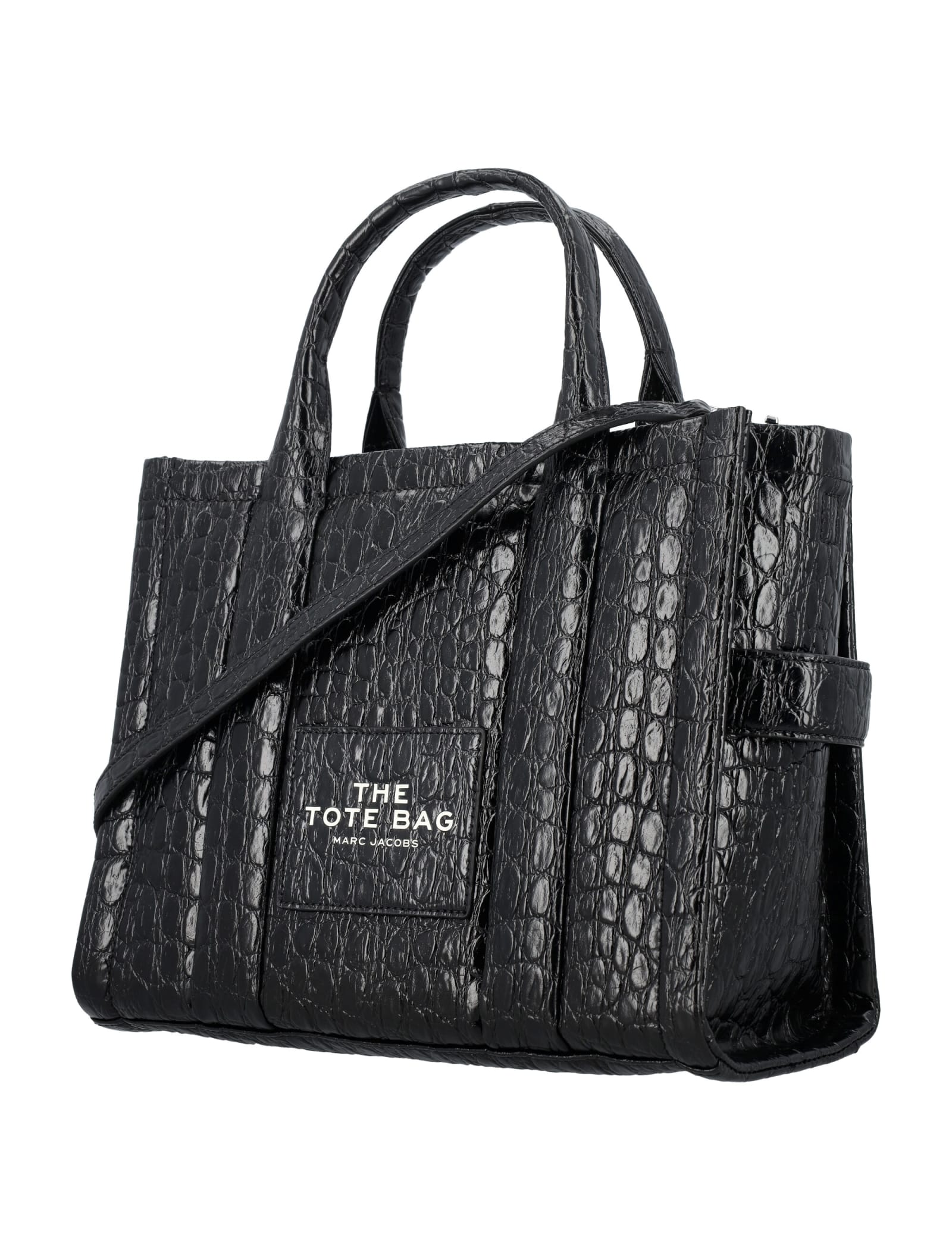 Shop Marc Jacobs The Croc-embossed Medium Tote In Black