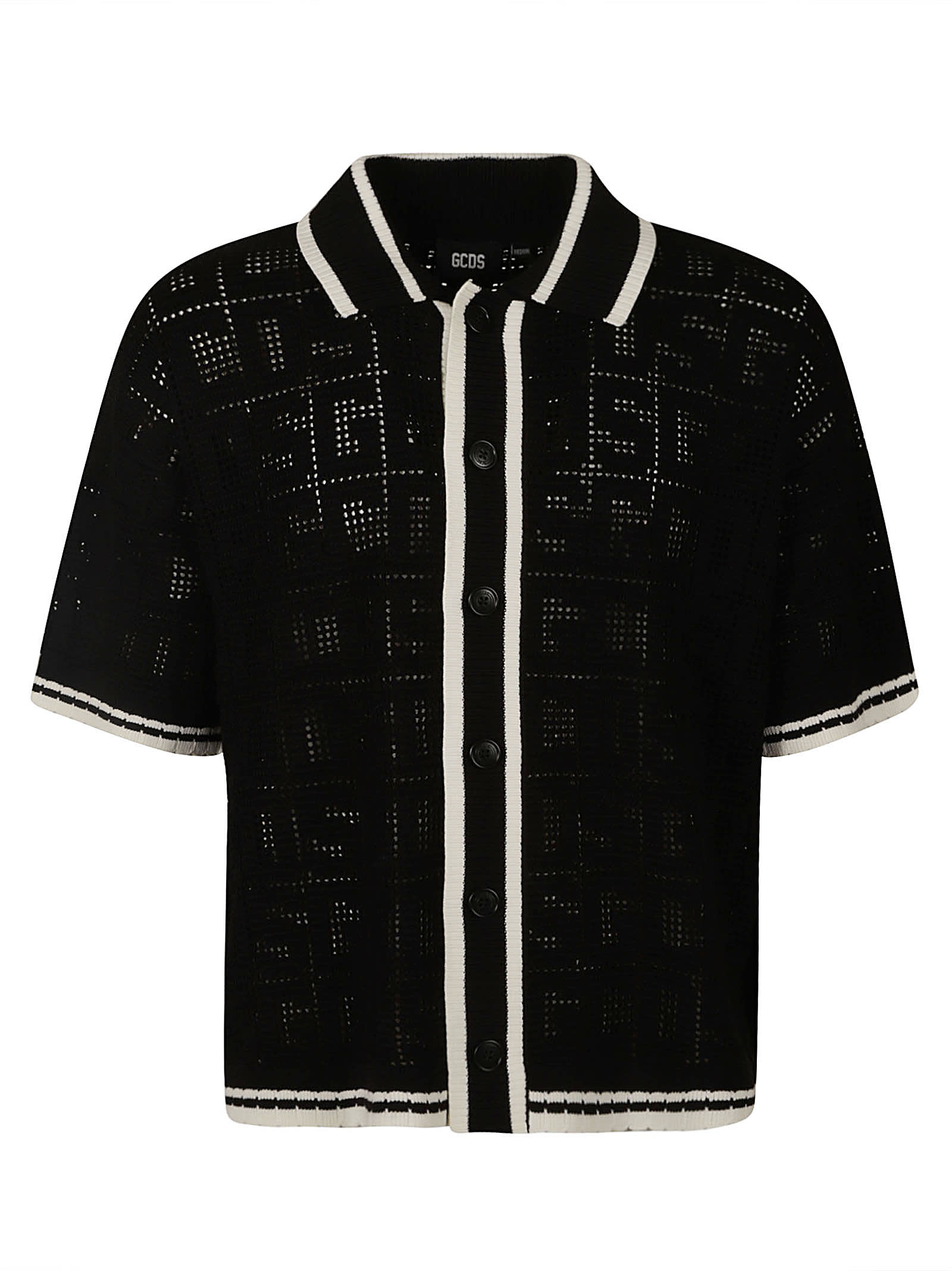 Gcds Monogram Macrame Knit T-shirt In Black