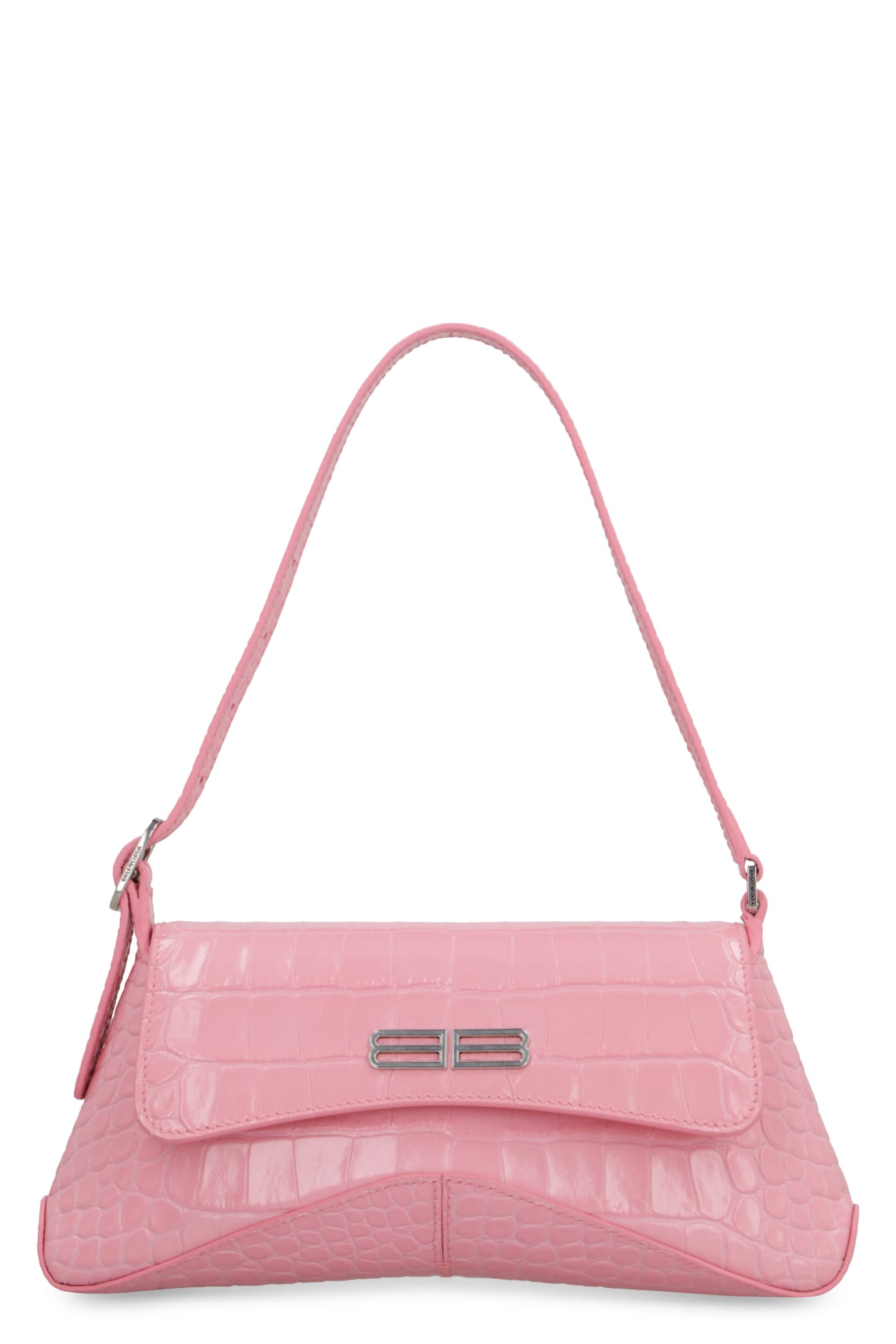 Balenciaga Xx Flap Crocodile Embossed Leather Shoulder Bag In Pink