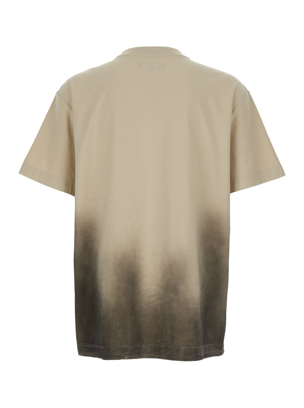 Purple Brand Beige Crewneck T-shirt With Logo Print On The Front And Faded Effect In Cotton Man