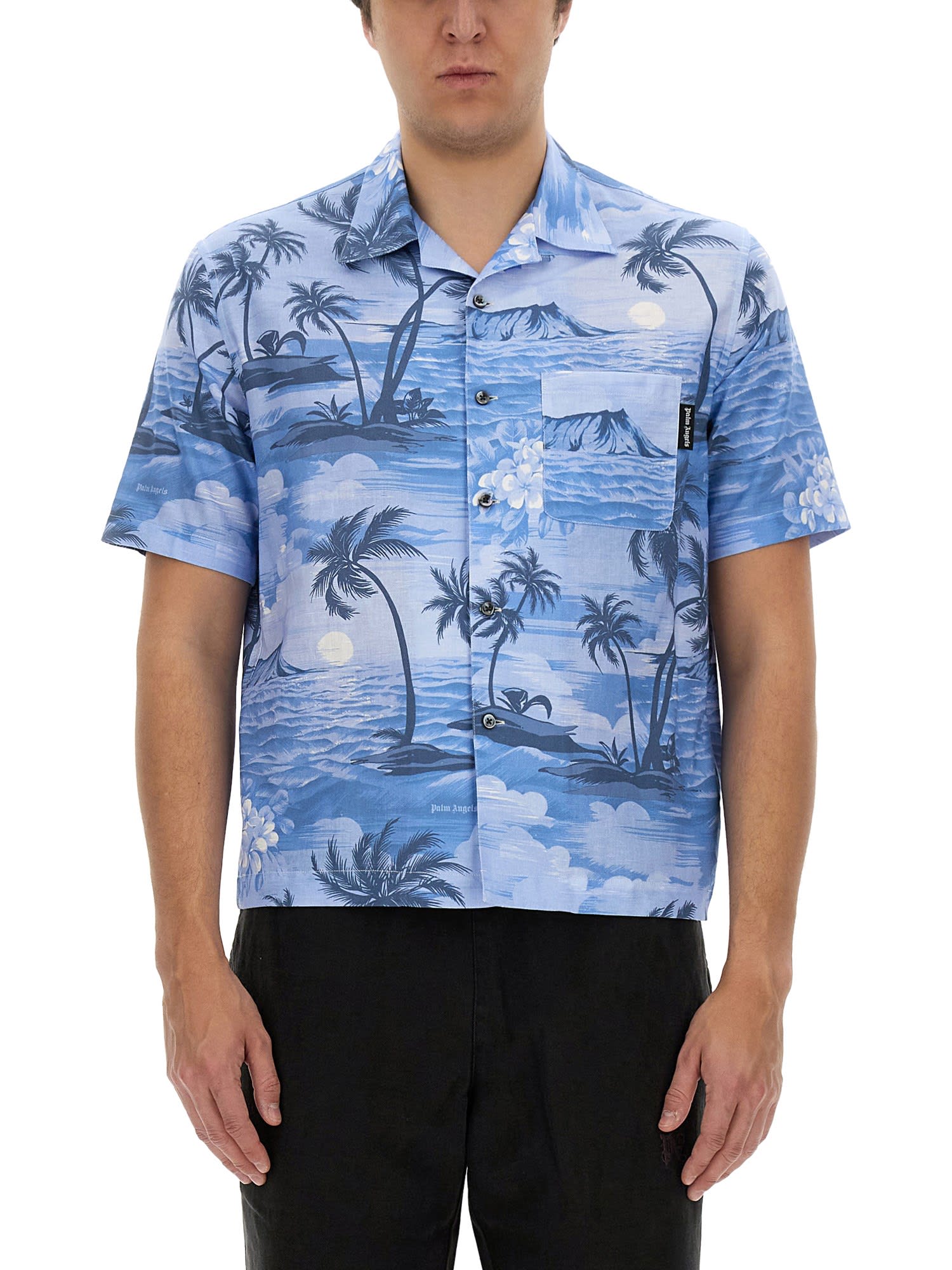 Shop Palm Angels Bowling Shirt In Blu