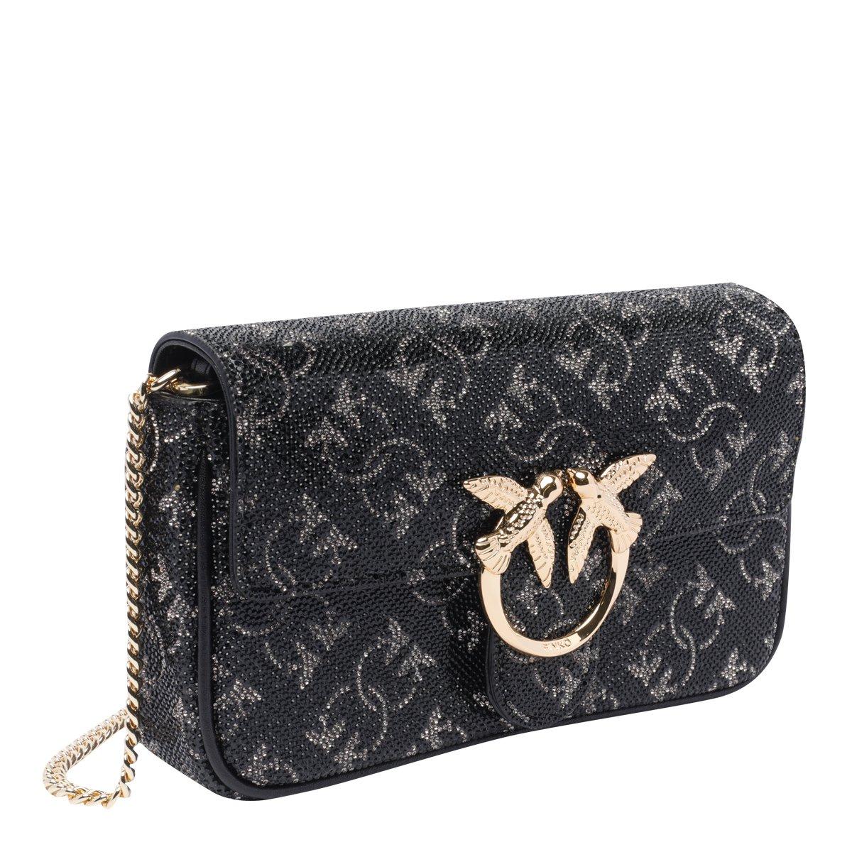 Shop Pinko Monogram Love One Pocket Crossbody Bag In Nero E Argento