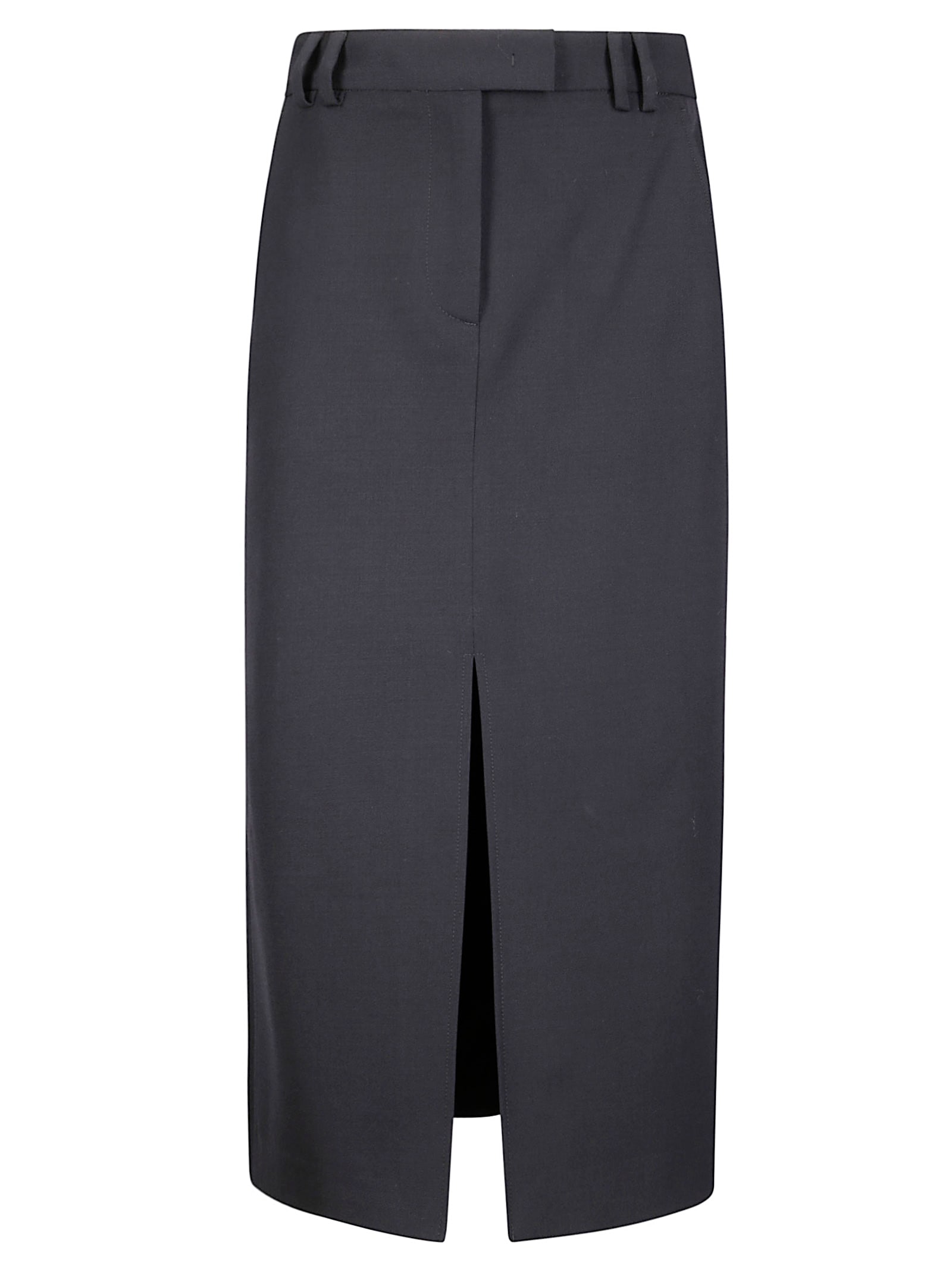 Alberto Biani Black Midi Skirt With Front Slit In Blue