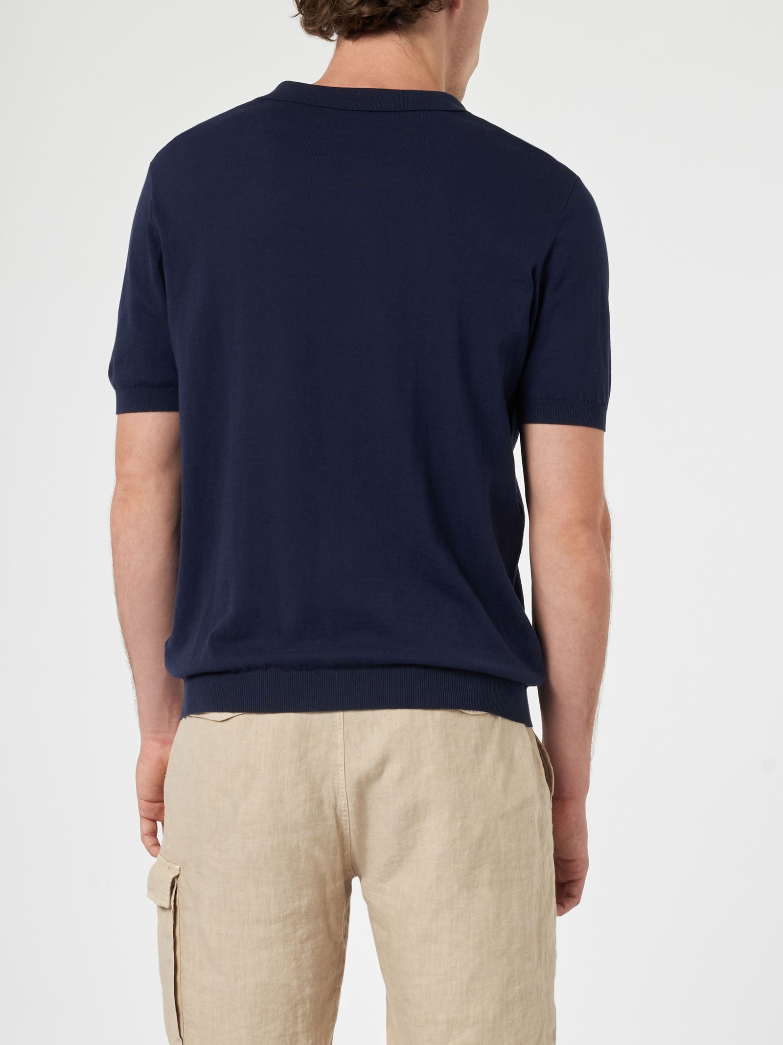 Shop Mc2 Saint Barth Man Navy Blue Knit Polo Shirt Sloan