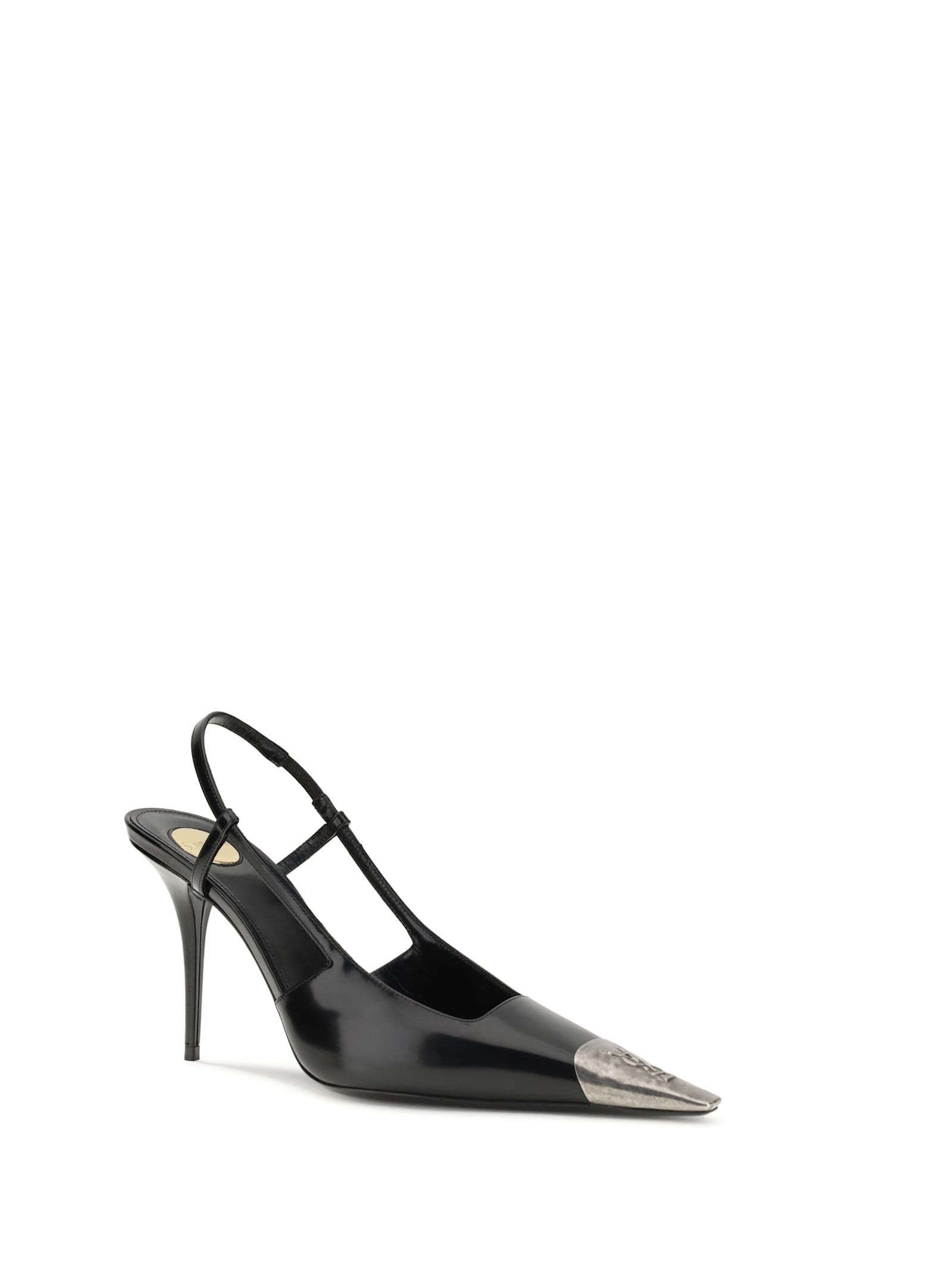Saint Laurent Stiletto Pumps With Ankle Strap And Metal Cap In Black