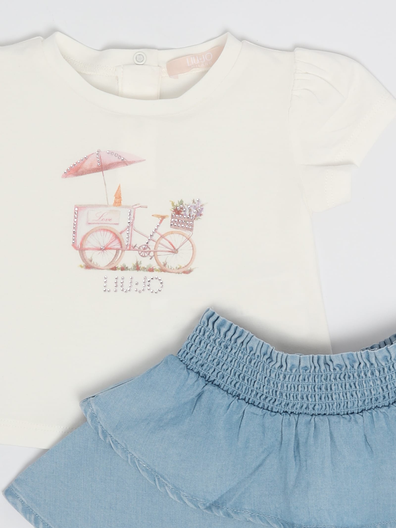 Shop Liu •jo T-shirt+skirt Suit In Bianco-denim