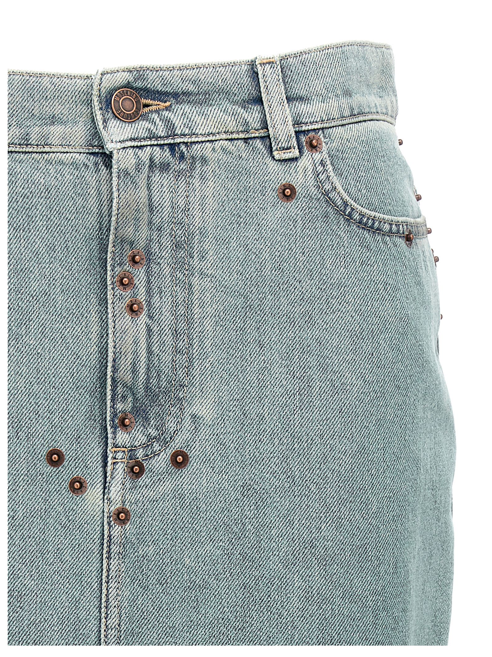 Shop Moschino Rivets Denim Skirt In Light Blue