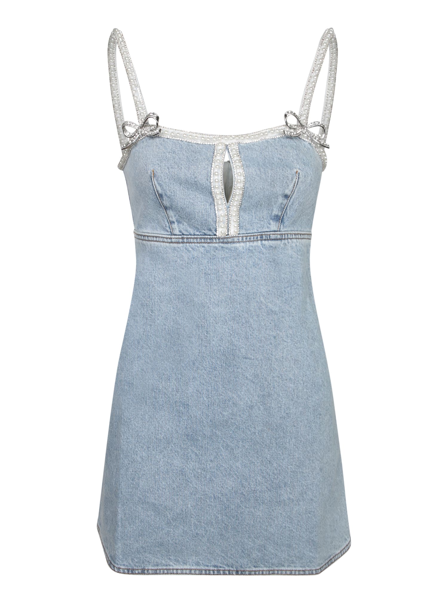 Mini Pearl Denim Blue Dress