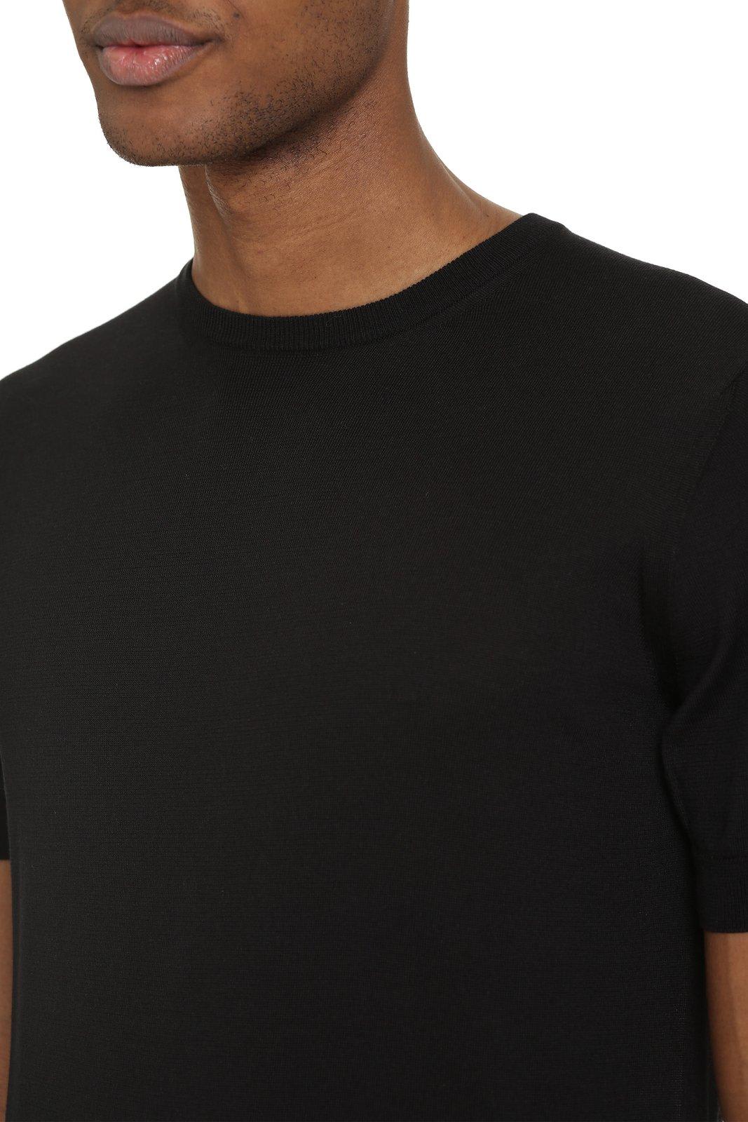 Shop Giorgio Armani Crewneck Short-sleeved Knit Jumper In Black