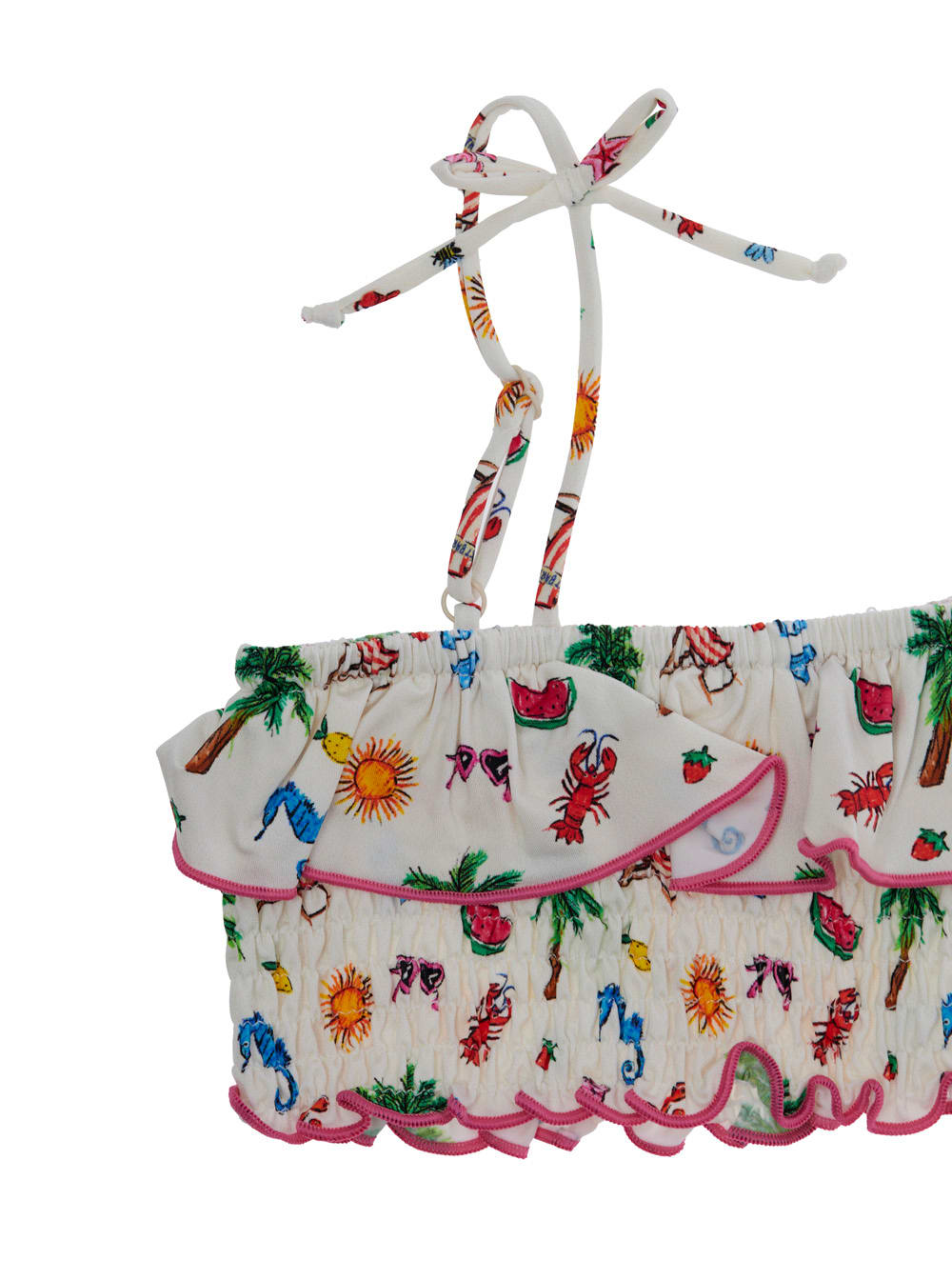 Mc2 Saint Barth Melie Multicolor Bikini With Ruched Details And All-over Print In Tech Fabric Stretch Girl In Multicolor
