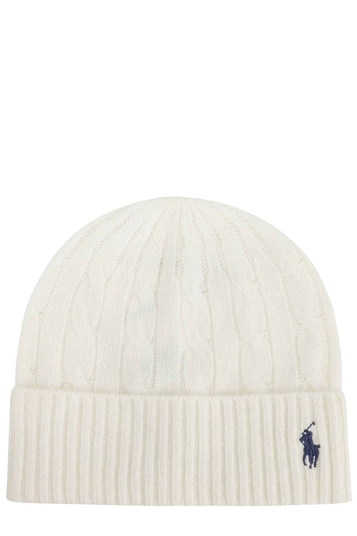Polo Ralph Lauren Cream Cable Knit Hat With Turned-up Brim In Neutral