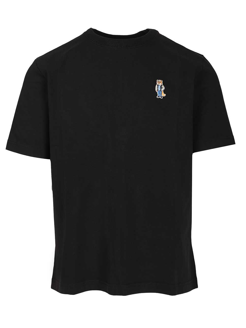 Maison Kitsuné Embroidered Cotton T-shirt With Dressed Fox Design In Black