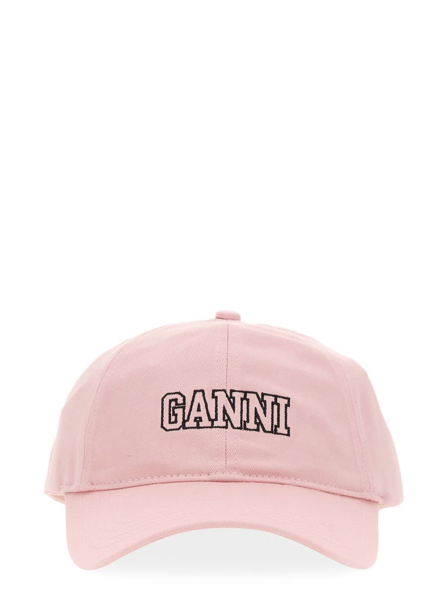 Shop Ganni Baseball Hat With Logo In Lilac