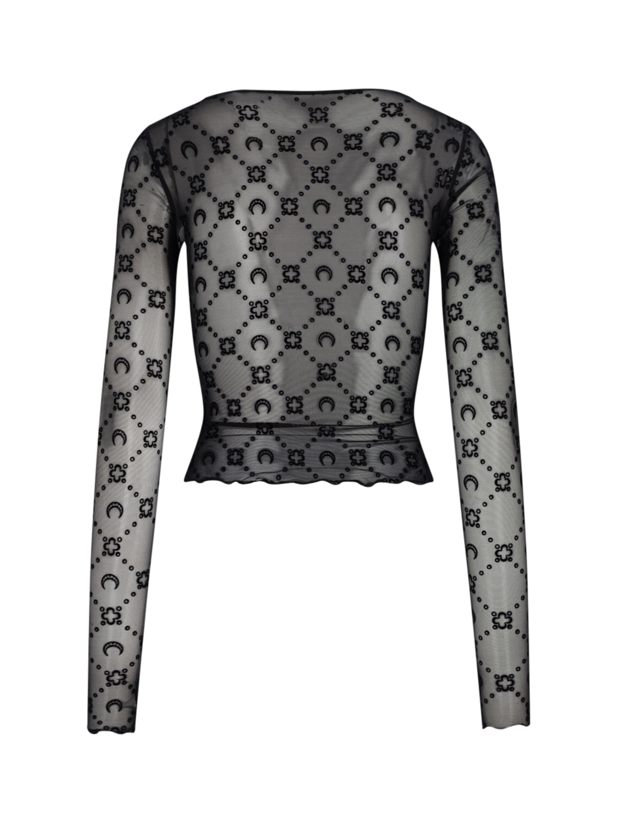 Marine Serre Moonogram-flocked Mesh T-shirt In Black