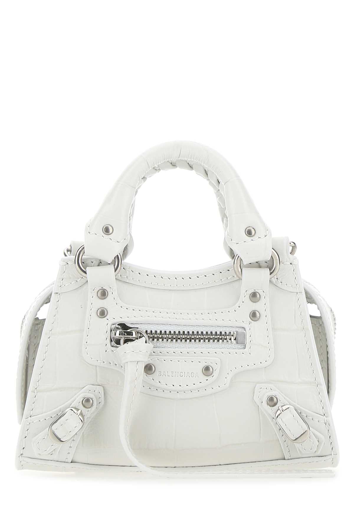 Balenciaga Women White Leather Super Nano Neo Classic Handbag