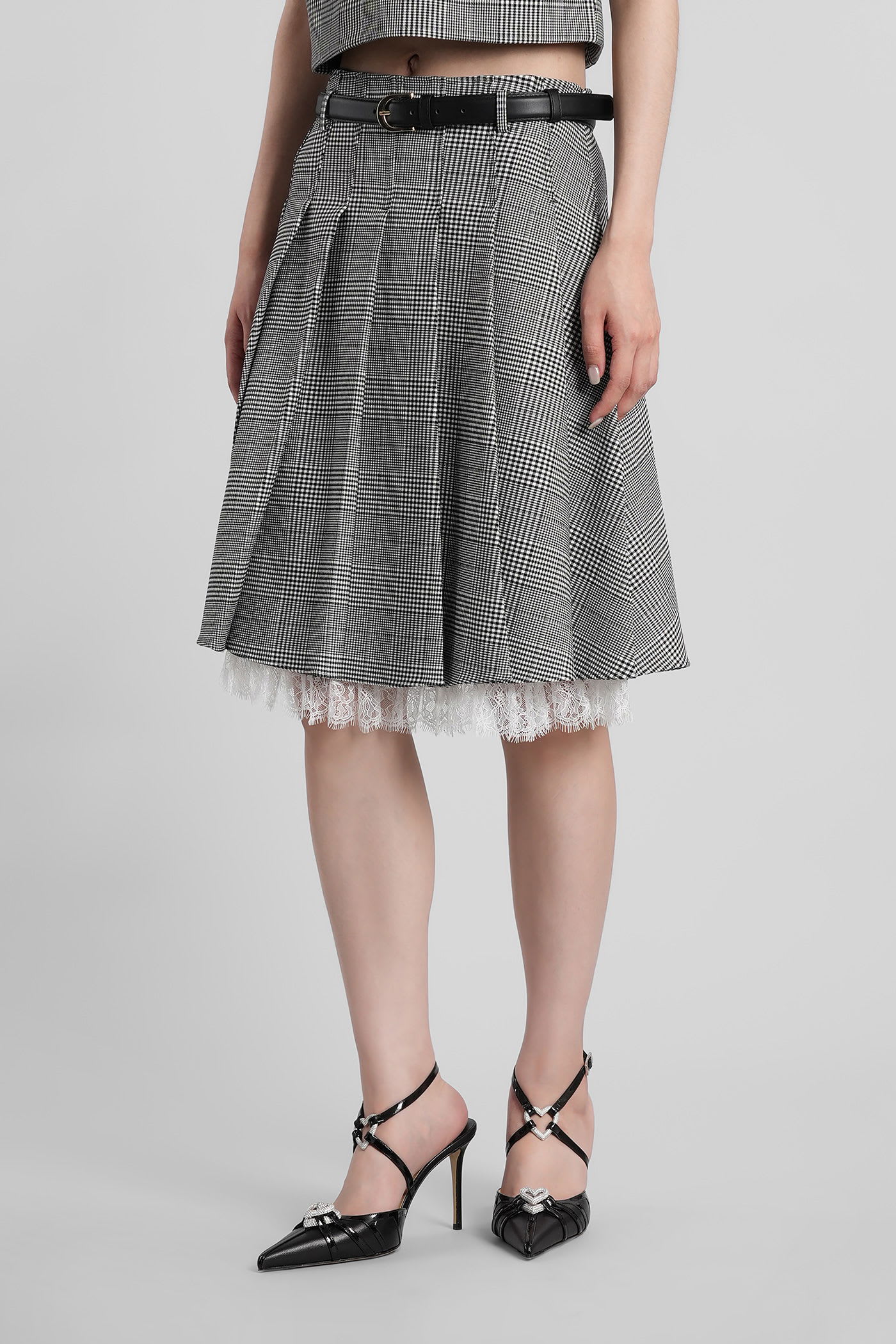 Self-portrait Prince Of Wales Pleated Midi Skirt In Gray