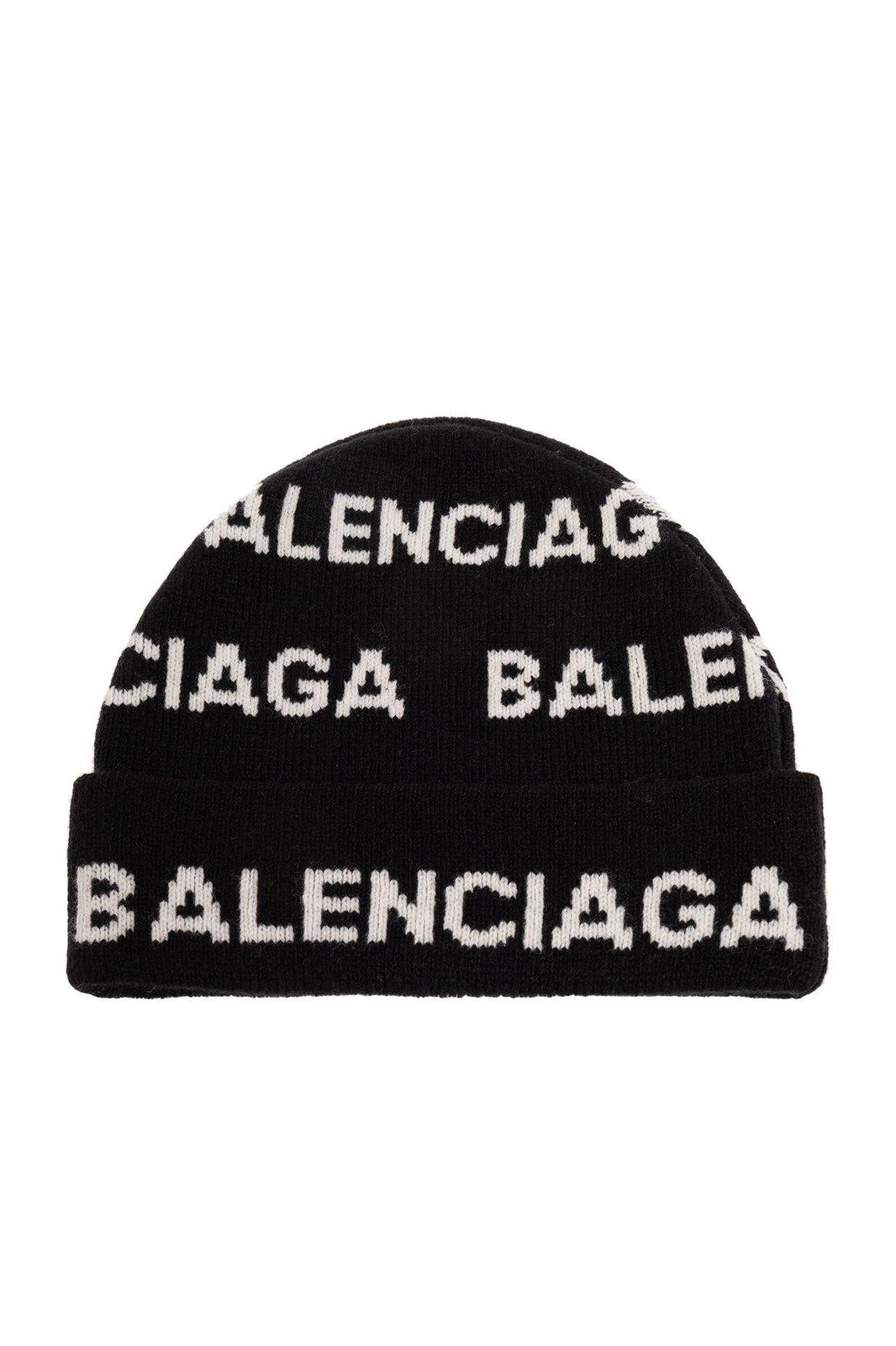 Shop Balenciaga Logo Intarsia Beanie In Black