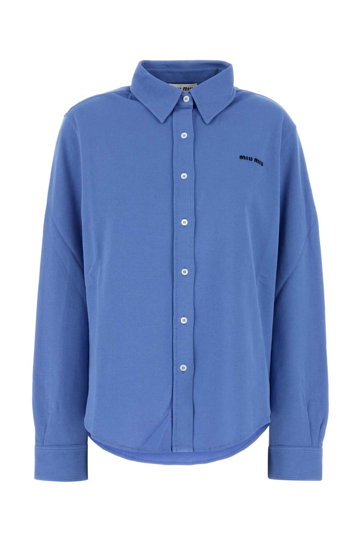 Miu Miu Pointed Collar Cotton Piquet Shirt In Blue