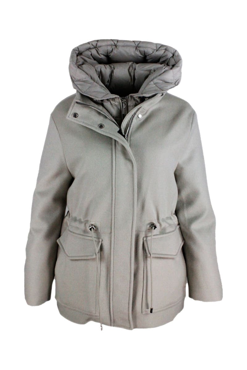 Moorer Parka Composed Of An Outer Part In Wool And Cashmere With Drawstring At The Waist And A Detachable Inner Down Jacket With Hood Padded With Real