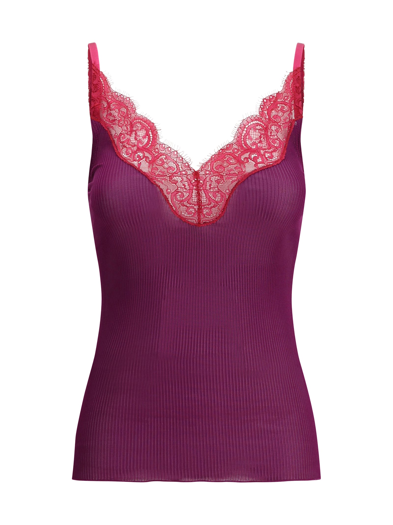 Saint Laurent Lace Tank Top In Ribbed Silk Jersey