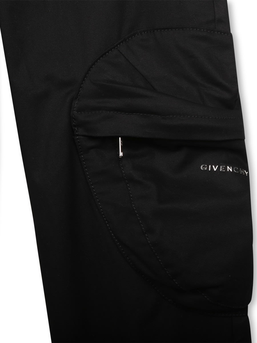 Givenchy Kids Logo Lettering Gabardine Trousers In Black