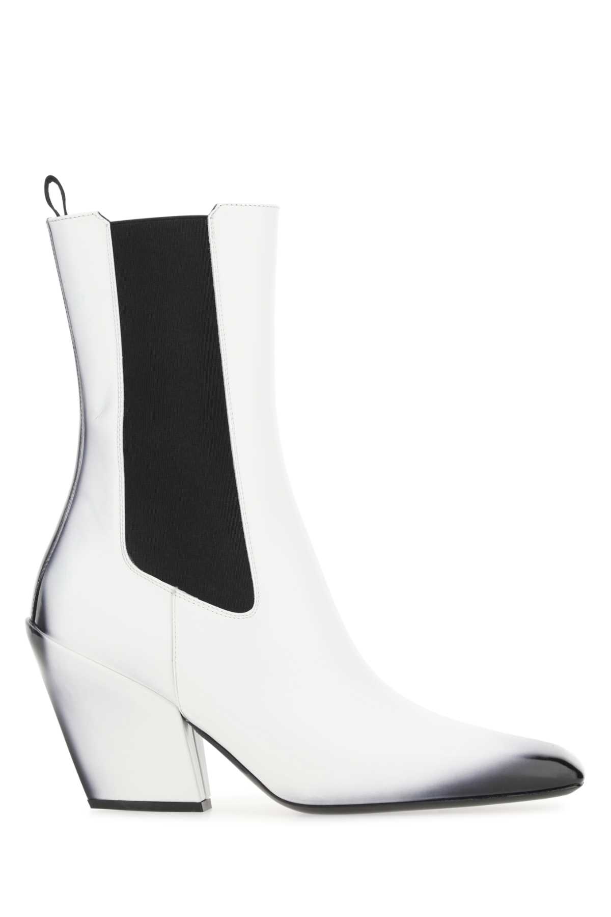 Prada White Leather Ankle Boots