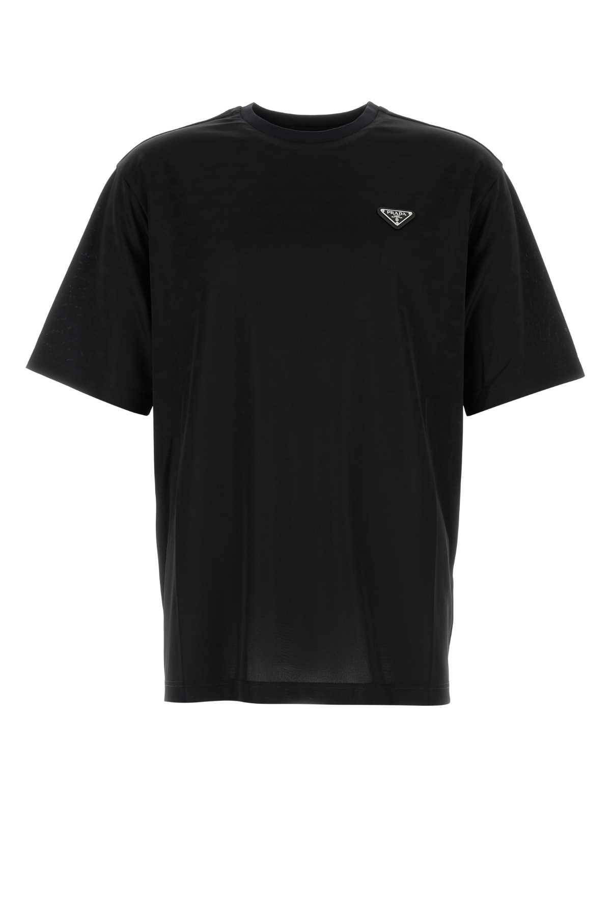 Prada Mens Black Brand-plaque Oversized-fit Recycled-polyester T-shirt In Nero