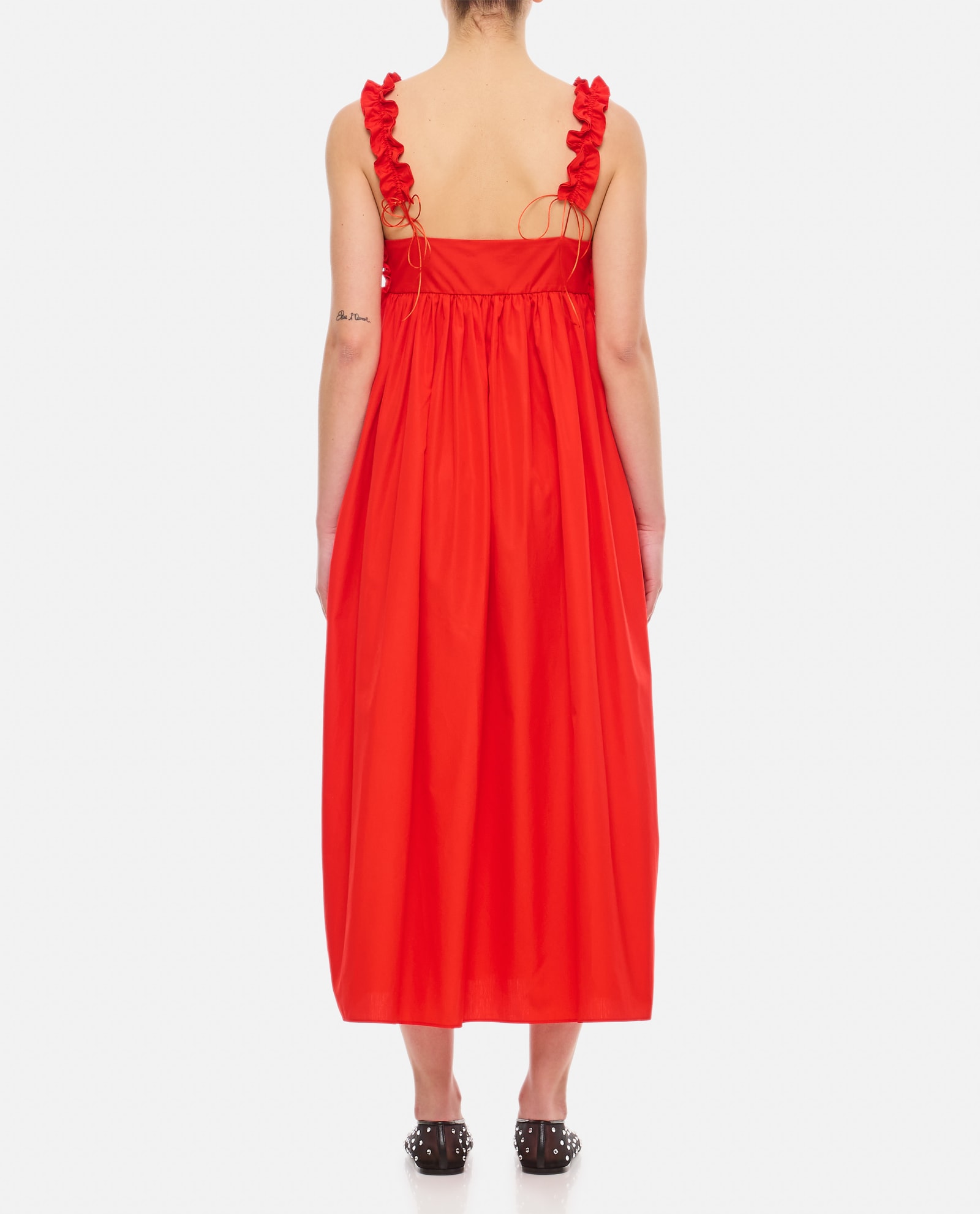 Shop Cecilie Bahnsen Giovanna Cotton Long Dress In Red