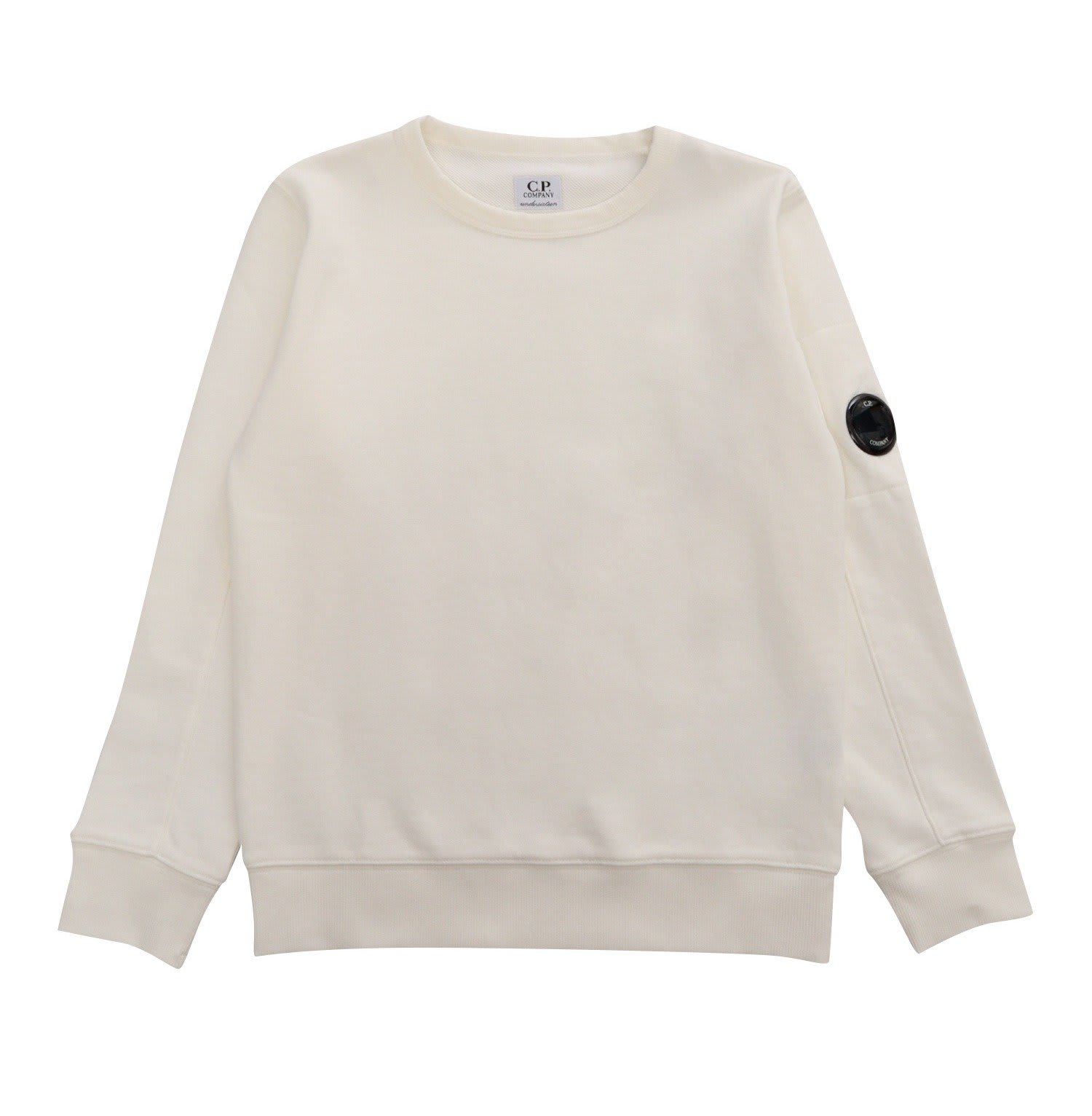 Shop C.p. Company Logo Plaque Crewneck Sweatshirt In Bianco