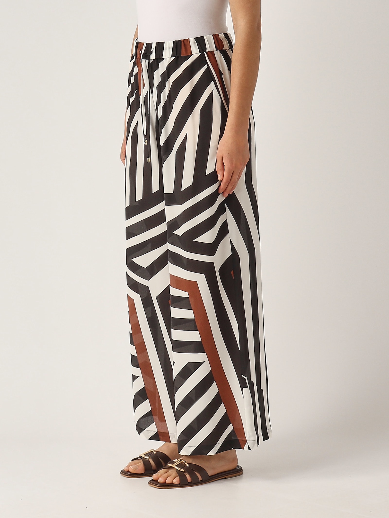 Max Mara Printed Silk Palazzo Trousers In White