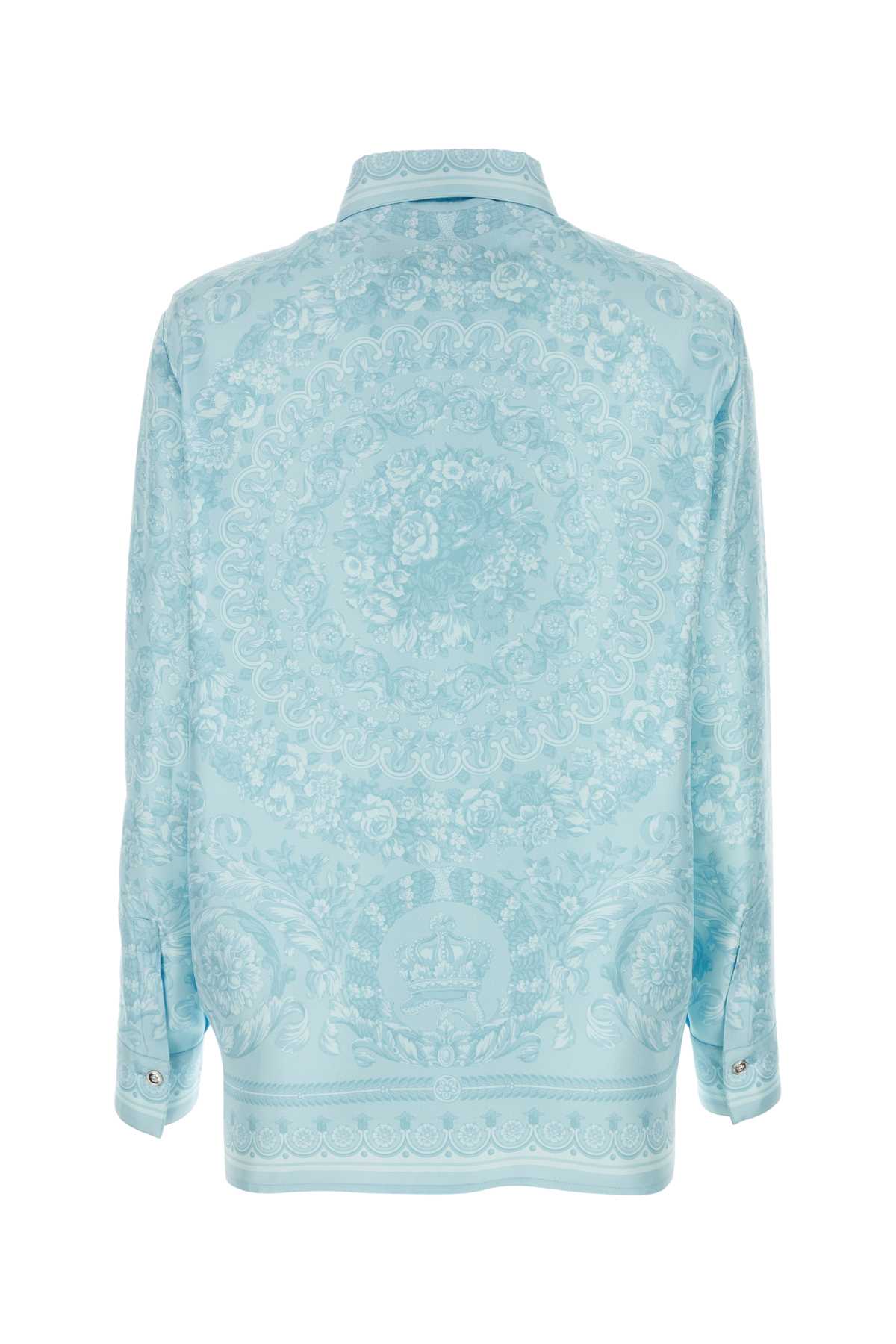 Shop Versace Printed Silk Shirt In Paleblue