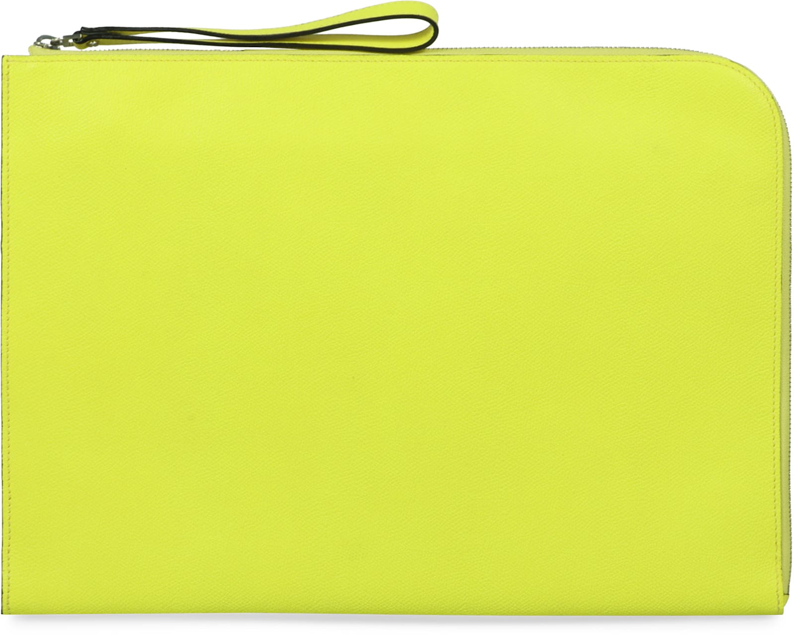 Shop Valextra Leather Flat Pouch In Yellow
