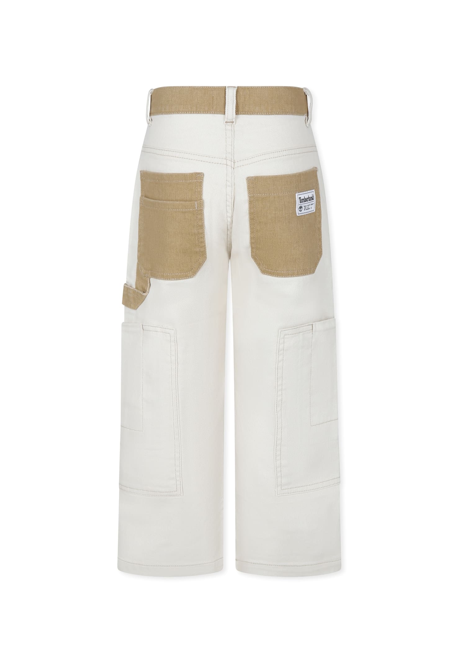 Timberland Ivory Trousers For Boy With Logo In Ivory