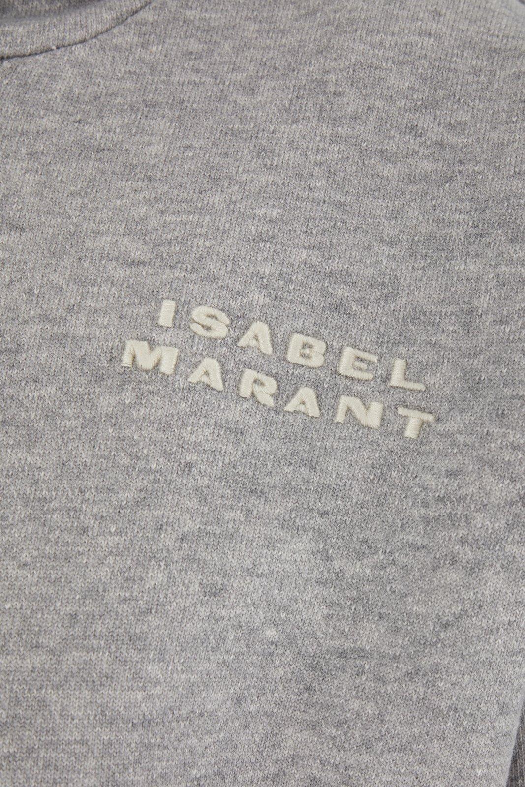 Shop Isabel Marant Sylla Logo Embroidered Drawstring Hoodie In Grey
