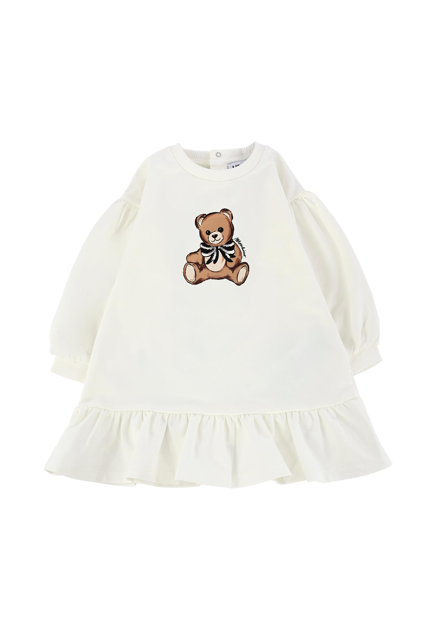 Moschino Ivory Dress For Baby Girl With Teddy Bear In White