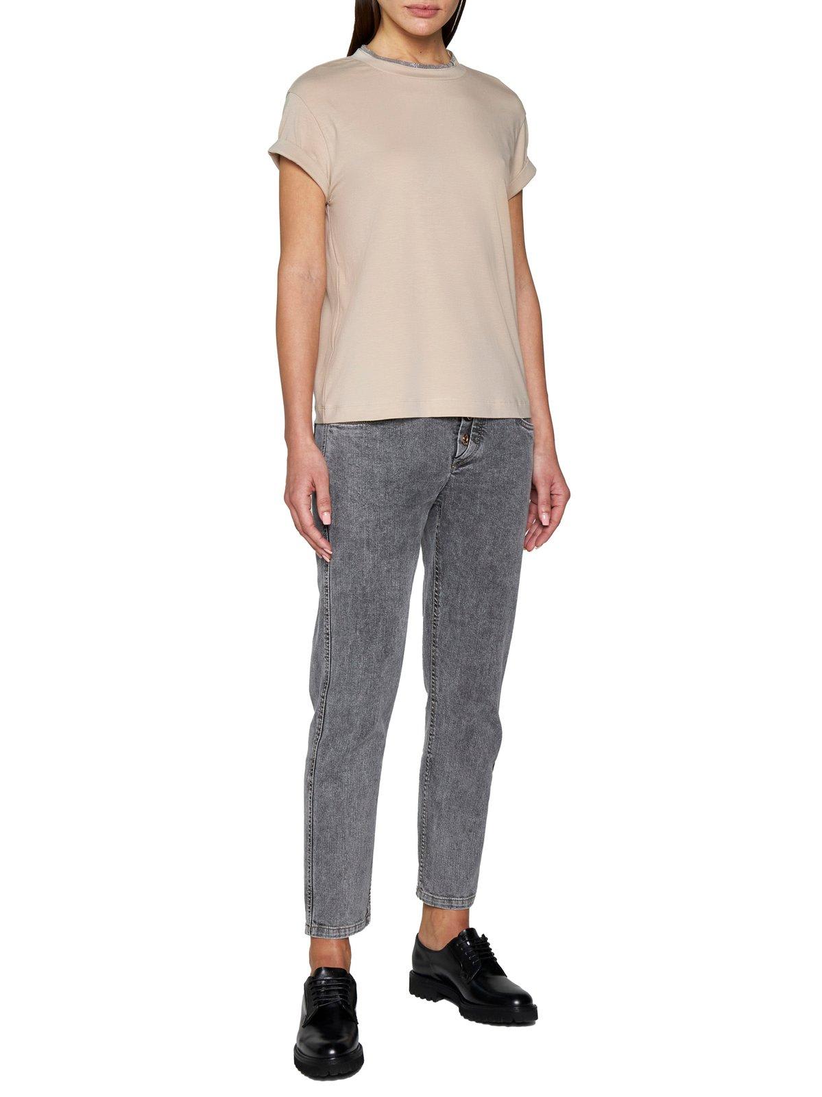 Brunello Cucinelli Embellished Crewneck T-shirt In Beige