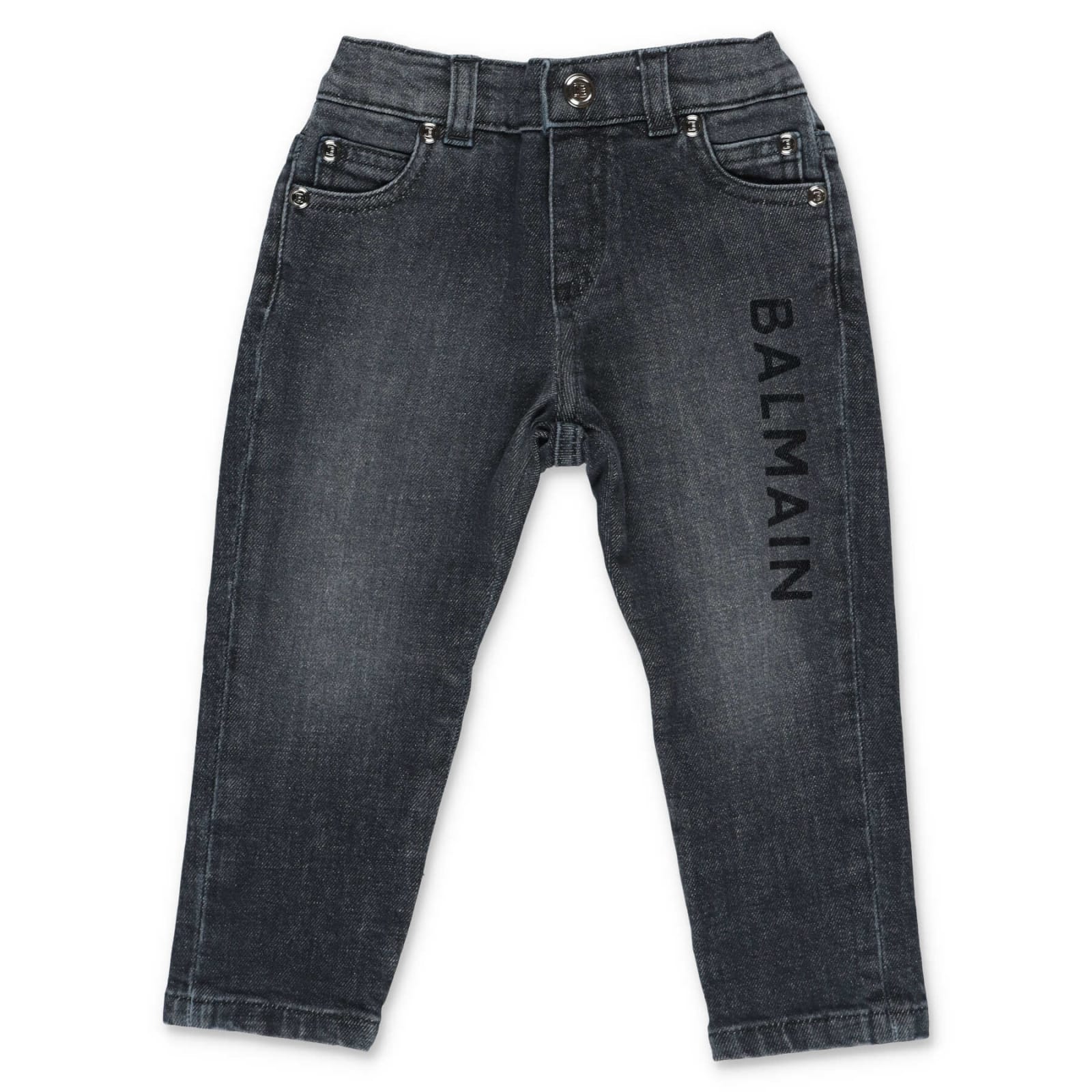 Balmain Jeans Nero In Denim Di Cotone Stretch